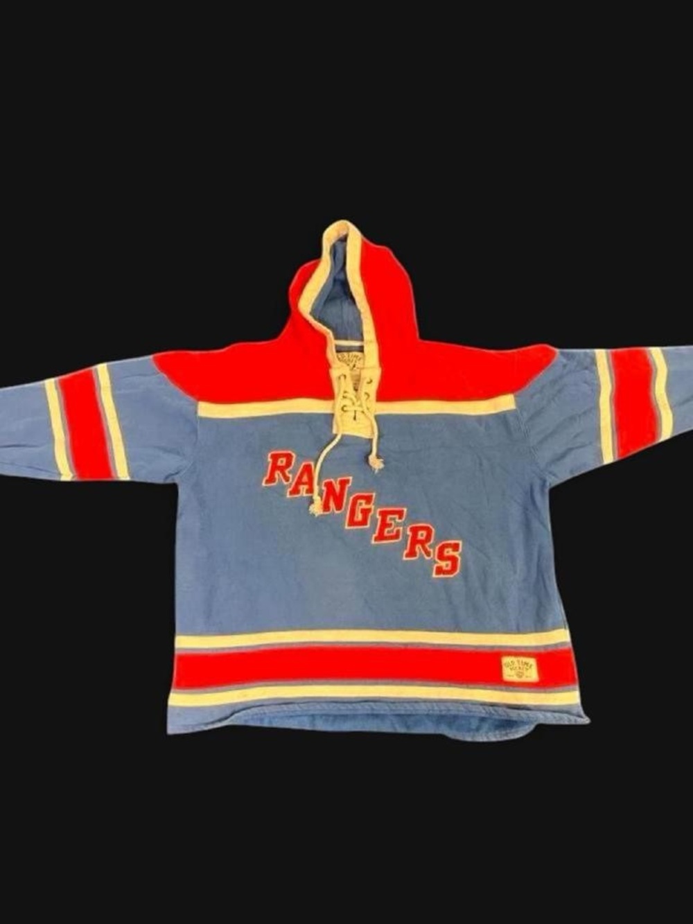 Vtg Y2K New York Rangers Old Time Hockey Lace Up Hoodie Sweatshirt Mens XXL